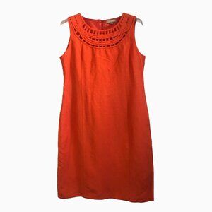 Appraisal Orange Dress Shift woven basket intricate neck sleeveless lined 12
